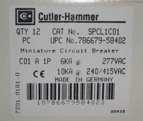 CUTLER HAMMER 1 AMP MINI CIRCUIT BREAKER, SPCL1C01