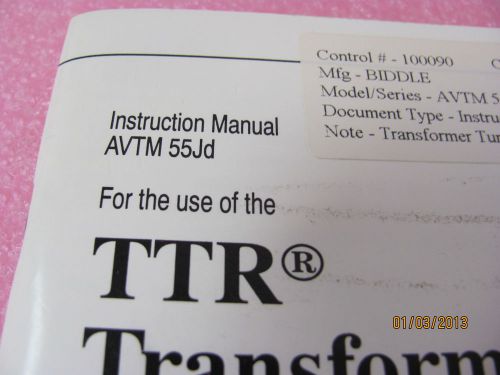 BIDDLE AVTM 55JD Instruction Manual: Transformer Turn Ratio Test Sets [TTR]