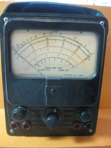 Simpsons Electric Co Ohms Per Volt Vintage Voltmeter Meter w/ 4&#039; Cables