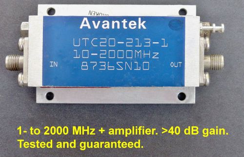 Avantek wideband RF amplifier,  10-2000 MHz +, &gt;40 dB gain low noise
