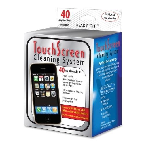 Read/right rr44007 touch screen cleaner 40 pre-moistened/40 lint-free wipes for sale