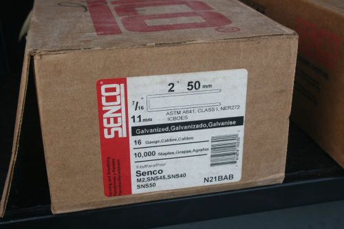 Senco n21bab 2&#034; long galvanized staples 7/16&#034; crown 16 gauge 10000 piece box for sale