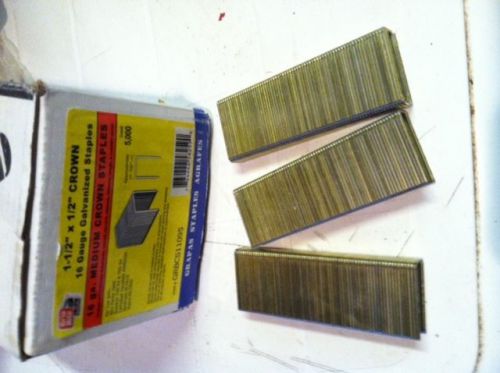 Griprite 1-1/2&#034;x1/2&#034;crown 16 gauge galvanized staples{ 3 boxes, total 15,000 } for sale