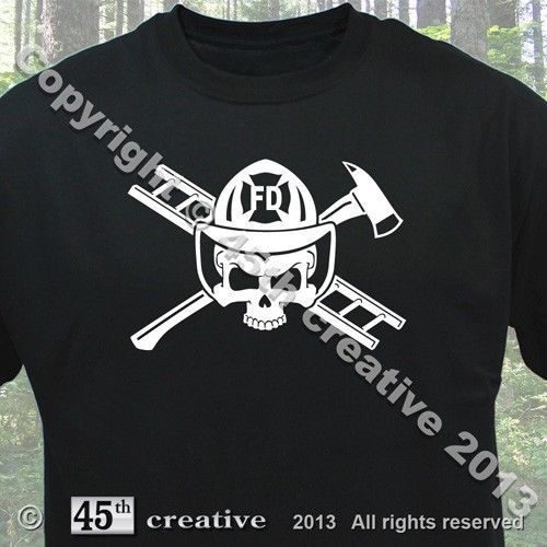 FireFighter Crossbones T-shirt - fireman helmet hat ladder axe skull t shirt