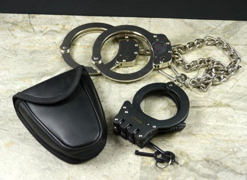 Police cop sheriff officer heavy duty military level handcuffs + leg chains cuff for sale