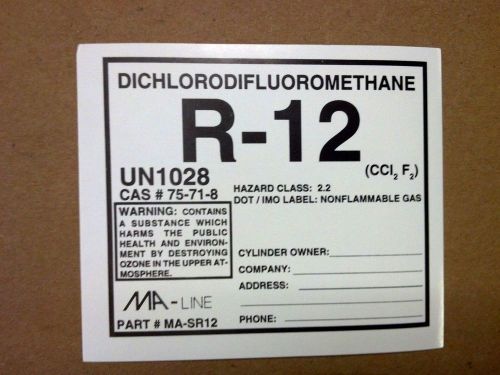 R12, R-12, Refrigerant-12, Labels, STICKER, DICHLORODIFLUOROMETHANE, UN1028