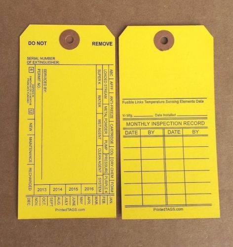 100, yellow fire extinguisher, inspection, recharge tags with wires for sale