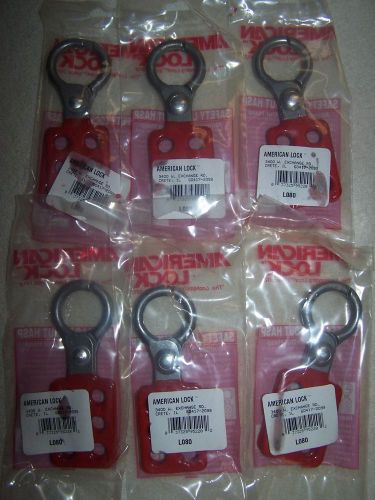 Lot of 6 NEW Equipment Tagout Lock-Out 1&#034; Safety Hasp L080 Red American Lock