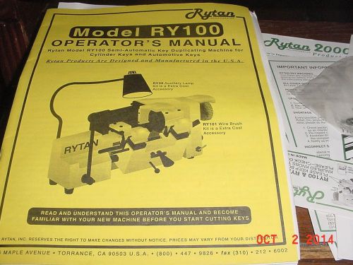 LOCKSMITHS Rytan Model RY100 Operators Manual for key machine