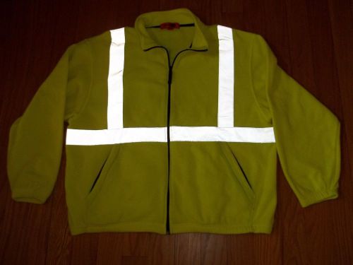 Neon yellow polar fleece work jacket &#034; waste pro&#034; adult size xl  reflective euc for sale