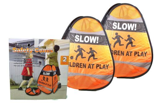 Pop Up 24&#034; Safety Cones 2 Pack Street Neighborhood SLOW! Children At Play Signs