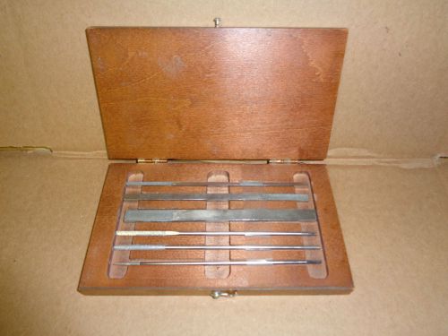 Vintage 6 piece set of machinist jeweler files in wood case for sale