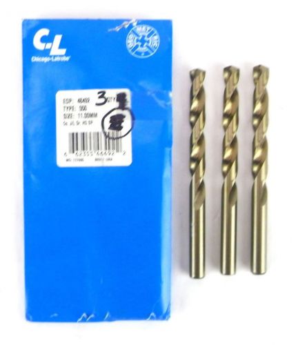 CHICAGO LATROBE 46492 11mm Heavy Duty Cobalt Gold Jobber Drill QTY 3 USA H19