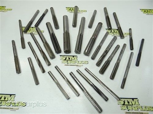 NICE BIG LOT OF 20 HSS STRAIGHT SHANK REAMERS 1/4&#034; TO 3/4&#034; W/ 1/4&#034; TO 5/8&#034; SHANK