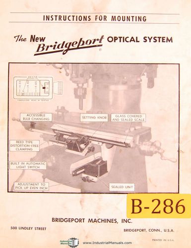 Bridgeport optical system, mounting &amp; parts list manual for sale