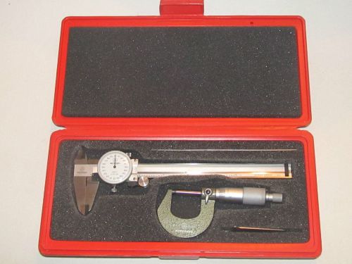 Mitutoyo dial caliper 9&#034; &amp; micrometer set in red hard case for sale
