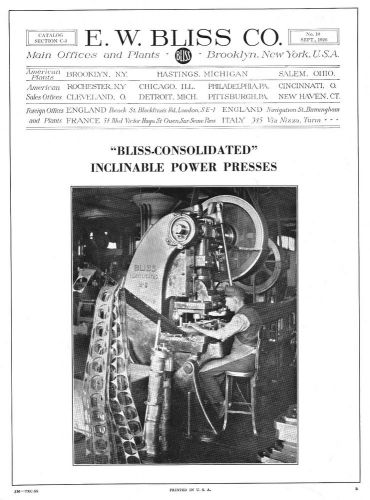 &#034;Bliss-Consolidated&#034; Inclinable Power Presses - 1926 Catalog - ORIGINAL