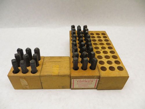 Vintage young&#039;s 3/16&#034; steel stamps w/box 27 alphabet w/. &amp;  9 numbers 1-9 +0 for sale