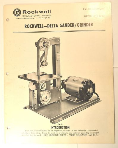 Rockwell delta 1&#034; x 42&#034; sander grinder 1964 #rr91 installation operation manual for sale