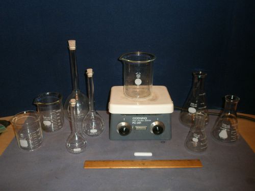 Corning hot plate stirrer &amp; glass assortment (lot# 622) for sale