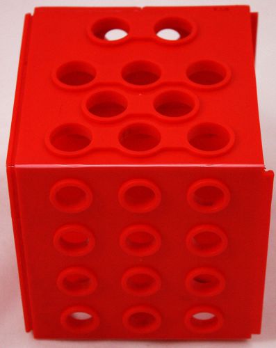 Cube test tube rack - holds four sizes  - red plastic for sale