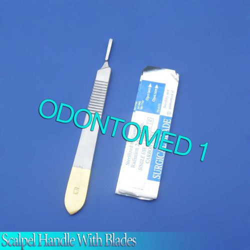 Scalpel knife handle gold plated #3 +10 surgical blade #15 for sale
