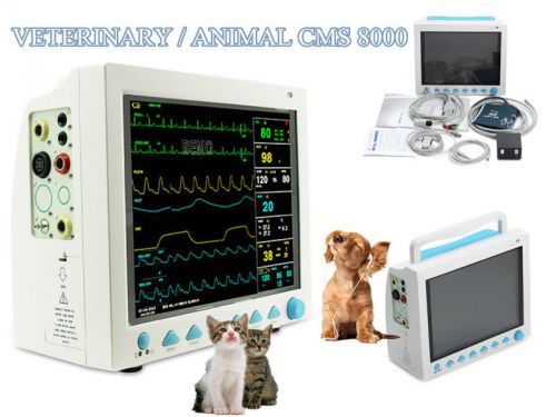 Veterinary patient monitor test vet care ecg nibp spo2 resp temp,cms8000 icu 12&#034; for sale