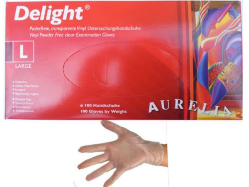 Aurelia delight vinyl powder free gloves - large - box 100 for sale