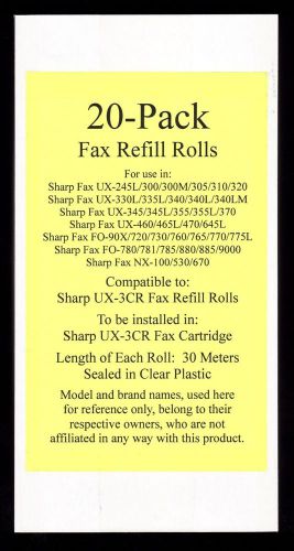 20-pack of UX-3CR Fax Film Refill Rolls for Sharp UX-460 UX-465L UX-470 UX-645L