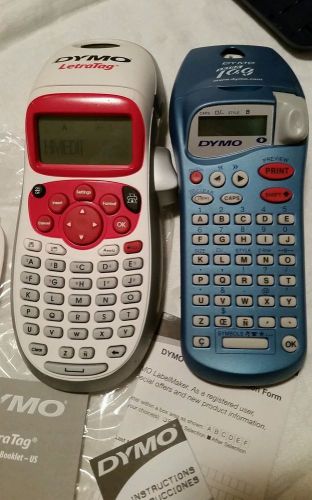 Lot of 2 Dymo Letratags One Blue One Red &amp; White Both W/Power Label Makers