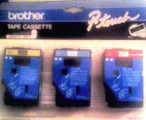 Brother P Touch RED  BLUE ON WHITE and GOLD ON BLACK Trio Pack TC-40 Tape Labels