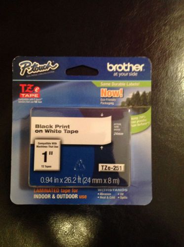 New Brother 1&#034; P-Touch Label Maker Tape Cassette TZE-251 - 1&#034; - Black on White