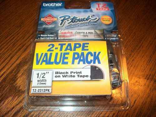 Brother P-Touch 2-Tape Pack 1/2&#034;width Black Print/White Tape Indoor/Outdoor NIP