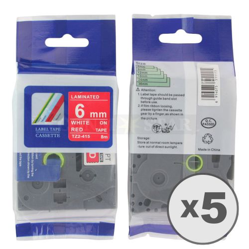 5pk white on red tape label compatible for brother p-touch tz 415 tze 415 6mm for sale