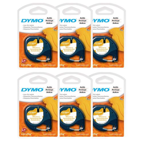 6PK Dymo 1/2&#034; LetraTag 18771 White IRON-ON Fabric Label Tape Letra Tag LT XR NEW