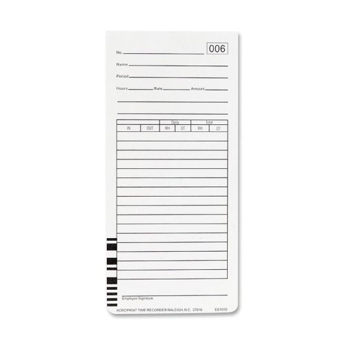 Acroprint Totalizing Payroll Recorder Time Card - 100 / Pack