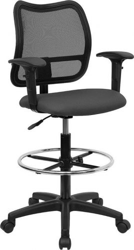 Mid-back mesh drafting stool with gray fabric seat and arms for sale