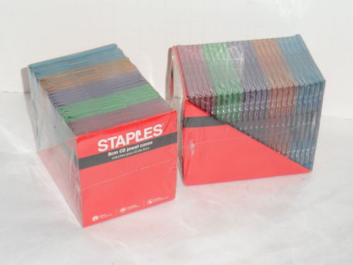 50 STAPLES MINI-CD JEWEL CASES!  8cm! 5 COLORS! FOR MINI-CDs &amp; BUSINESS CARD CDs