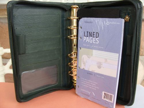 Pocket Ring 1&#034; Franklin Quest/Covey Green Leather Planner Binder Organizer USA