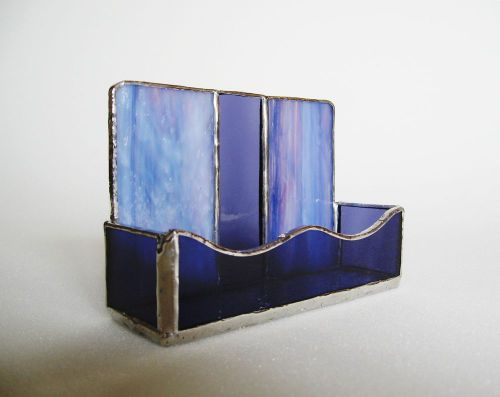 Stained Glass Business Card Holder - Purple Water Glass and Lavender Corsica