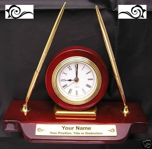 Personalized desk set clock pen piano finish gift award for sale