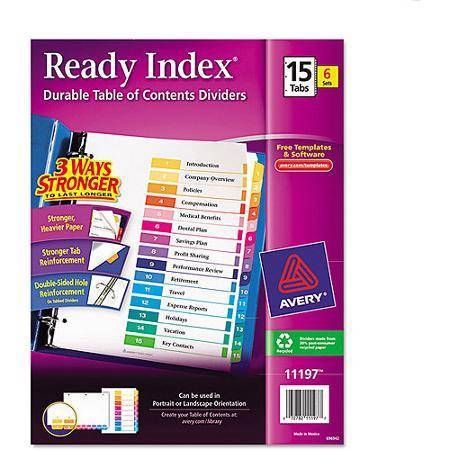 New Avery 11197 Ready Index Reference Dividers 15 Tabs 6 Sets Easy to Use