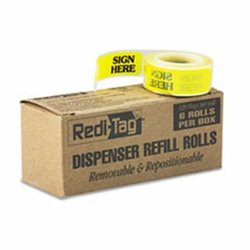 REDI-TAG 91001 Message Right Arrow Flag Refills, &#034;Sign Here&#034;, Yellow, 6 New