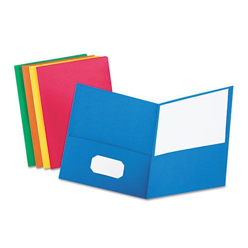 Twin-Pocket Folder, Embossed Leather Grain Paper, Assorted Colors