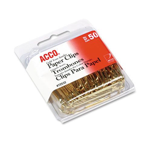 Paper clips, wire, jumbo, 1-3/4&#034;, gold tone, 50/box for sale