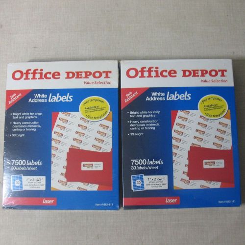 Office depot 7500 30 white address labels sheet 1&#034; x 2-5/8&#034;  lot 2 new (15.000) for sale