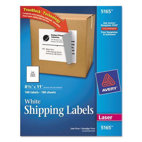 Shipping labels with trueblock technology, 8-1/2 x 11, white, 100/box for sale