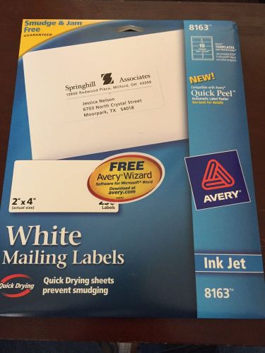 New Avery 8163 Ink Jet Labels 2&#034; x 4&#034; 250 Labels Easy Peel White