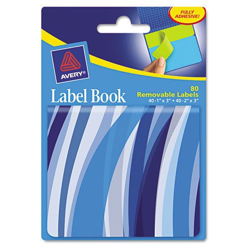 Avery removable label pad books, 1 x 3 blue &amp; 2 x 3 green, blue wavy, 80/pack for sale