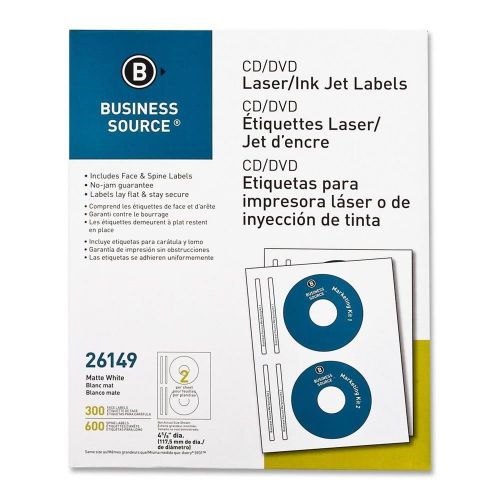 Business Source CD/DVD Labels, Laser/Inkjet, 300/Pack, White [ID 141162]
